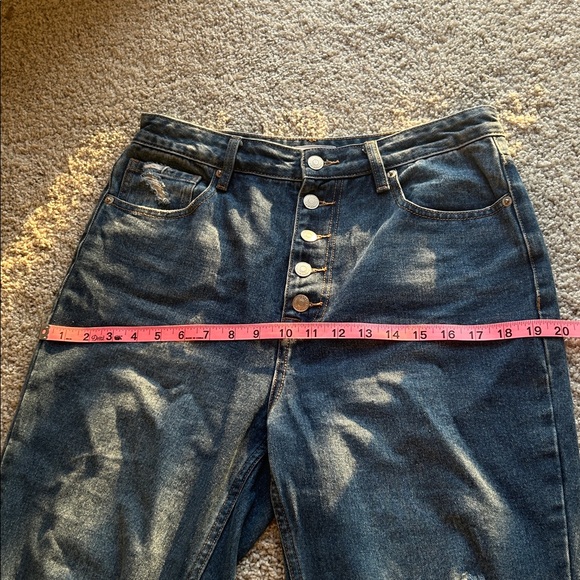 Forever 21 High-Rise Distressed Button-Fly Jeans - Medium/Dark Blue - Picture 10 of 10